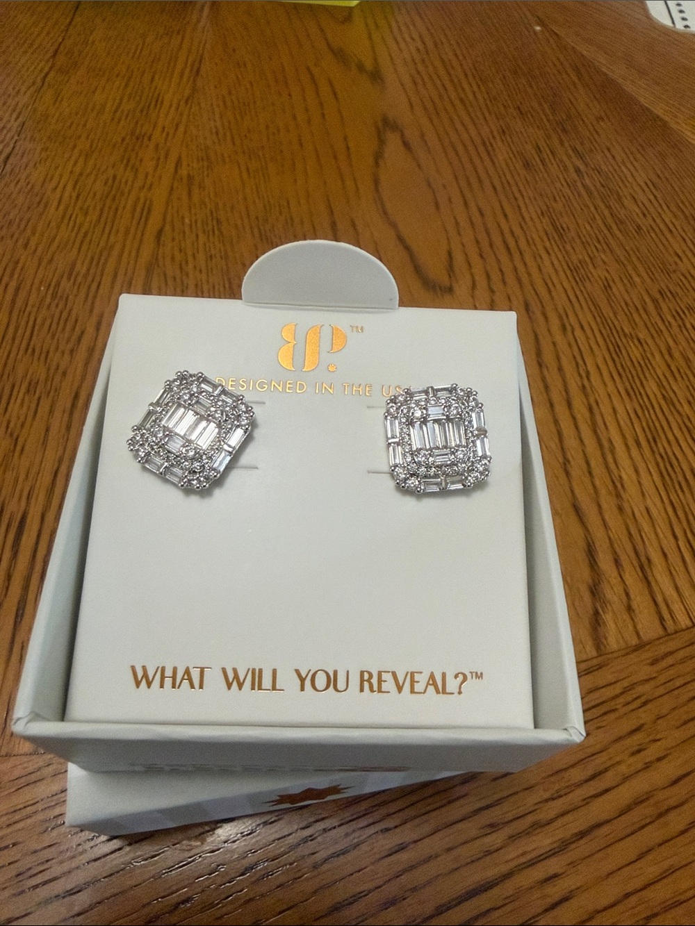 bp Silver-Tone Square Crystal Halo Stud Earrings